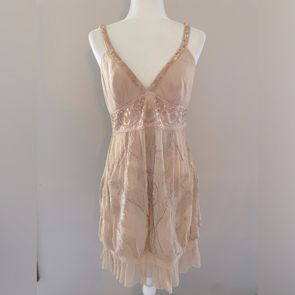 Sue Wong Beige Embellished Dress
